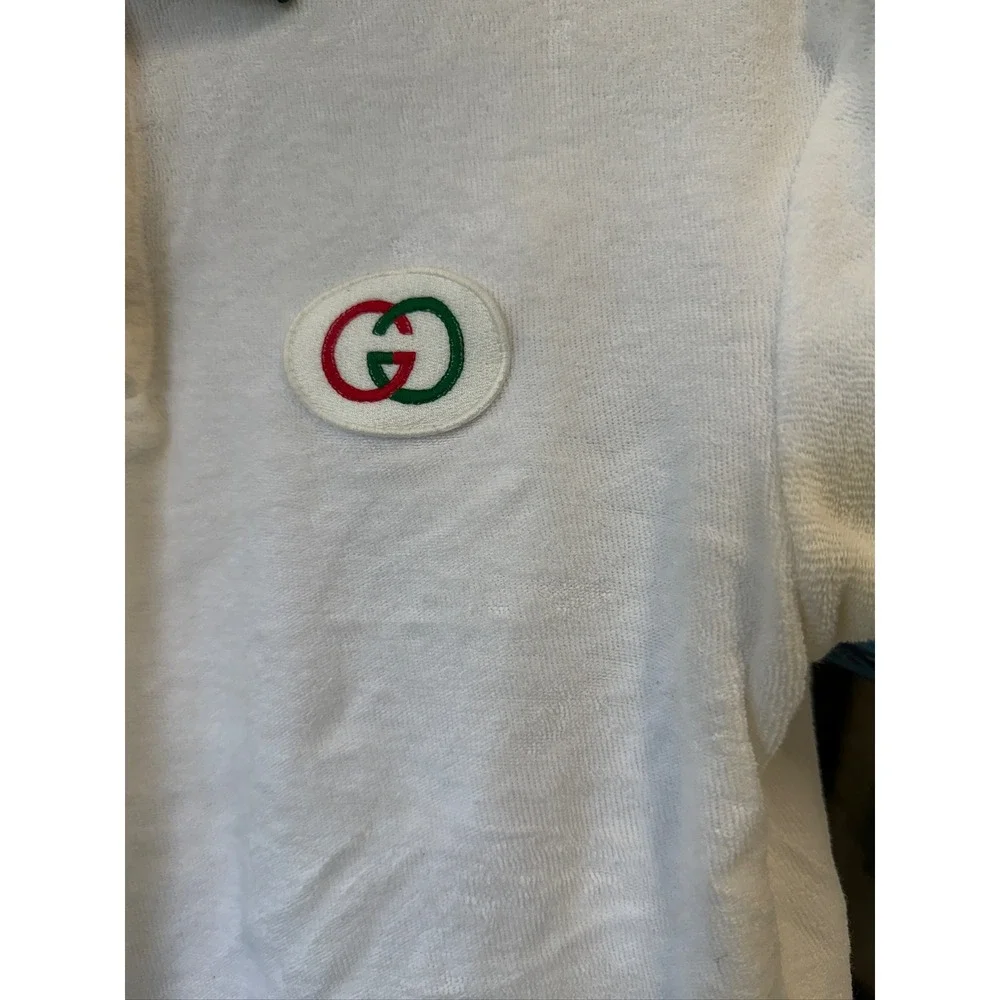 Gucci White Cotton Terry Cloth Polo Shirt Web‎ Stripe Interlocking G Logo Italy